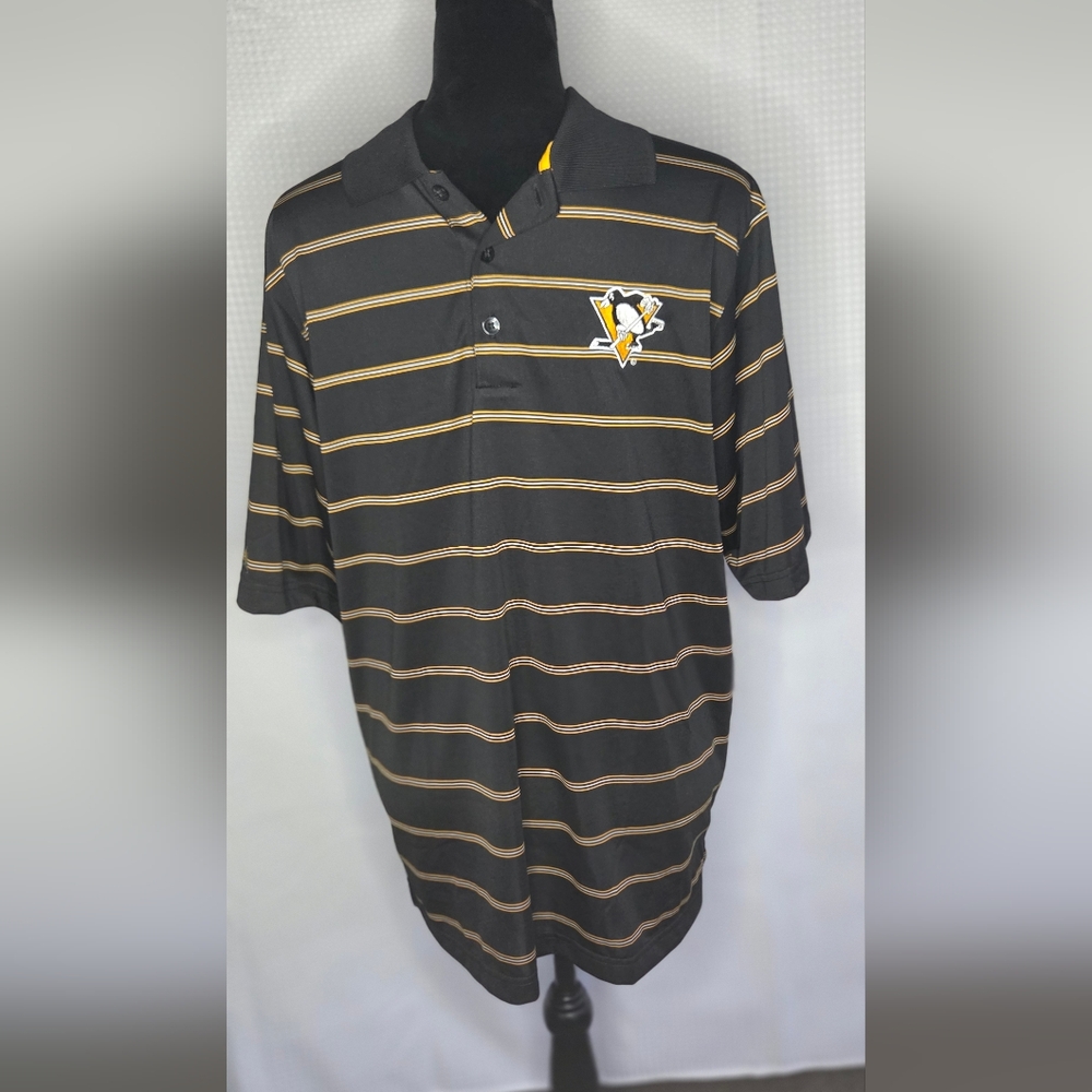 Antigua Black and Gold Polo Shirt with Penguins Logo